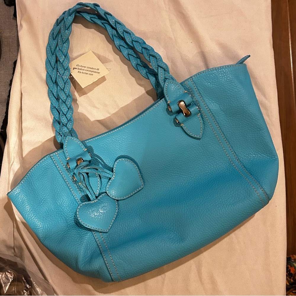 Blue Leather Tote Bag